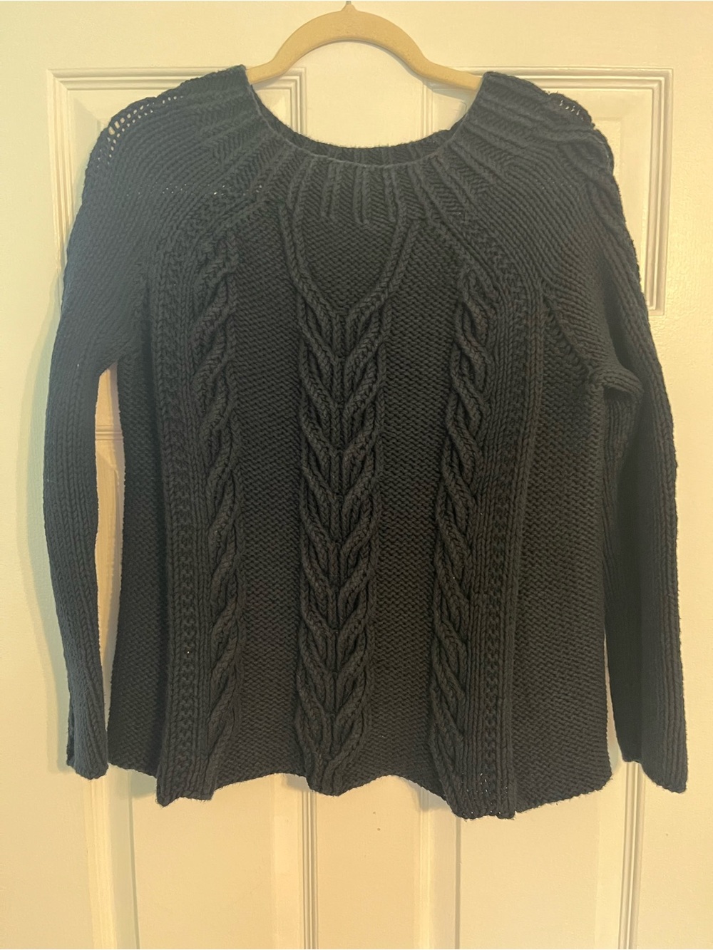 Bamford 100% Organic Cotton Black Cable-Knit Scoop Neck Sweater